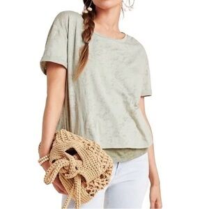 Anthropologie Top Eri + Ali Lala Green Burnout Layered Short Sleeve Tee Shirt
